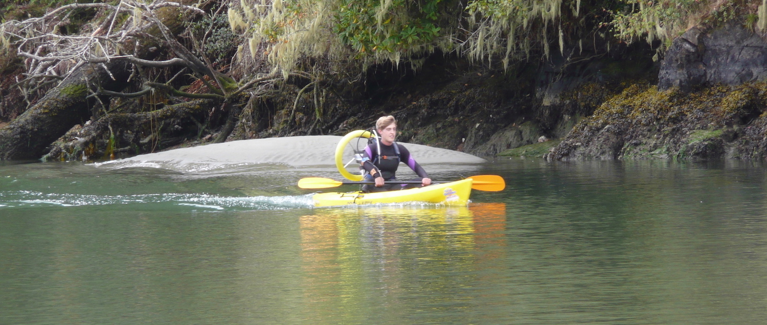 Julian McClanahan on a kayak with the ThrustPac